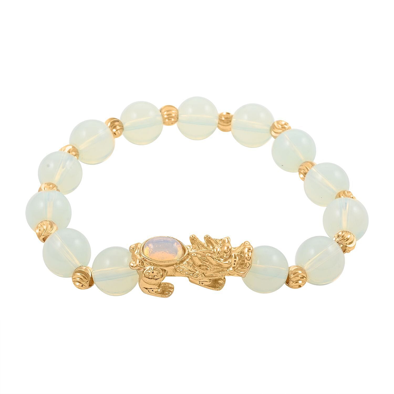 Pixiu Feng Shui Red Agate 9-10mm Beaded Bracelet in Goldtone (6.50-7.00In) 90.80 ctw
