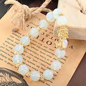 Pixiu Feng Shui Opalite 9-10mm 94.65 ctw Beaded Bracelet in Goldtone (6.50-7.00In)