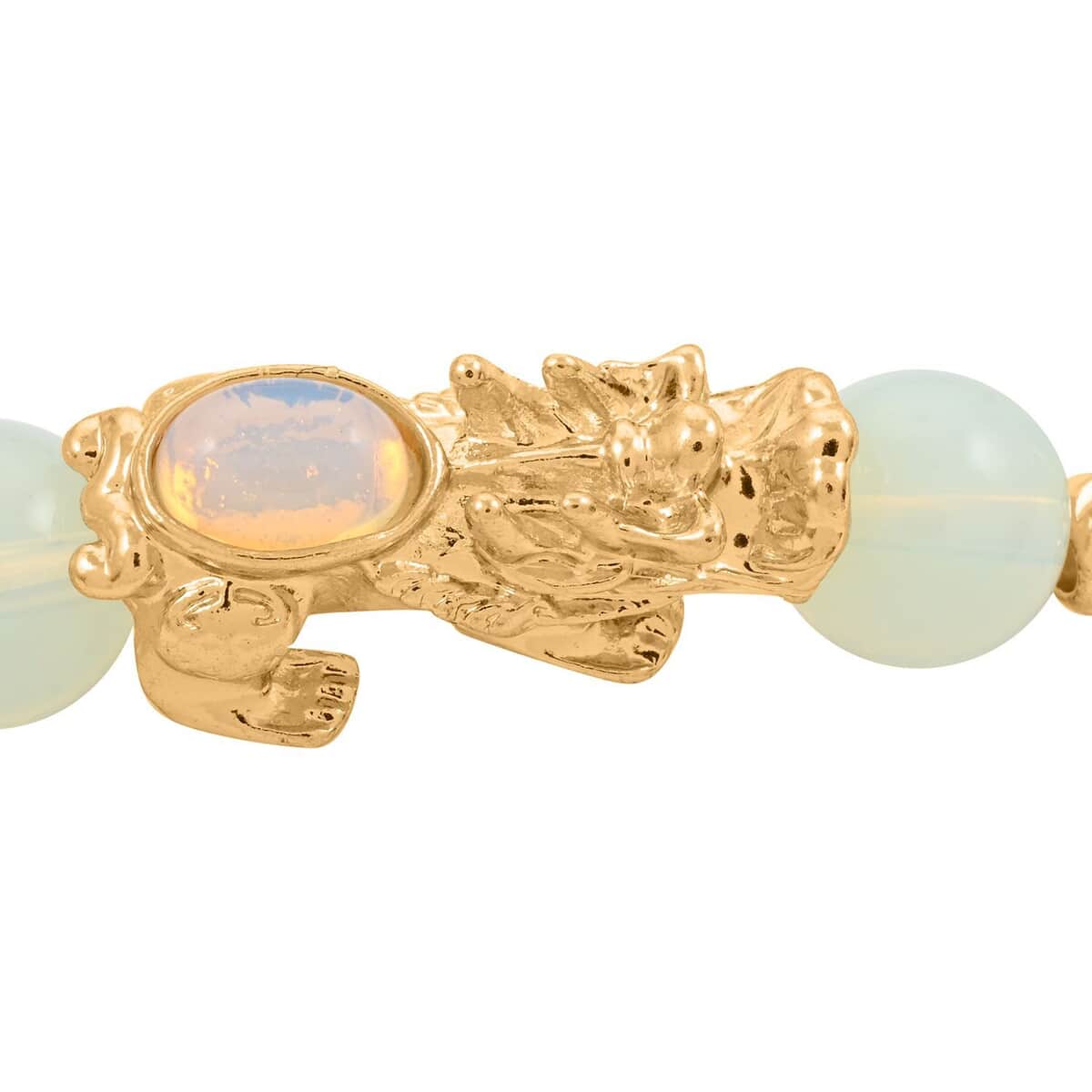 Pixiu Feng Shui Opalite 9-10mm 94.65 ctw Beaded Bracelet in Goldtone (6.50-7.00In) image number 2