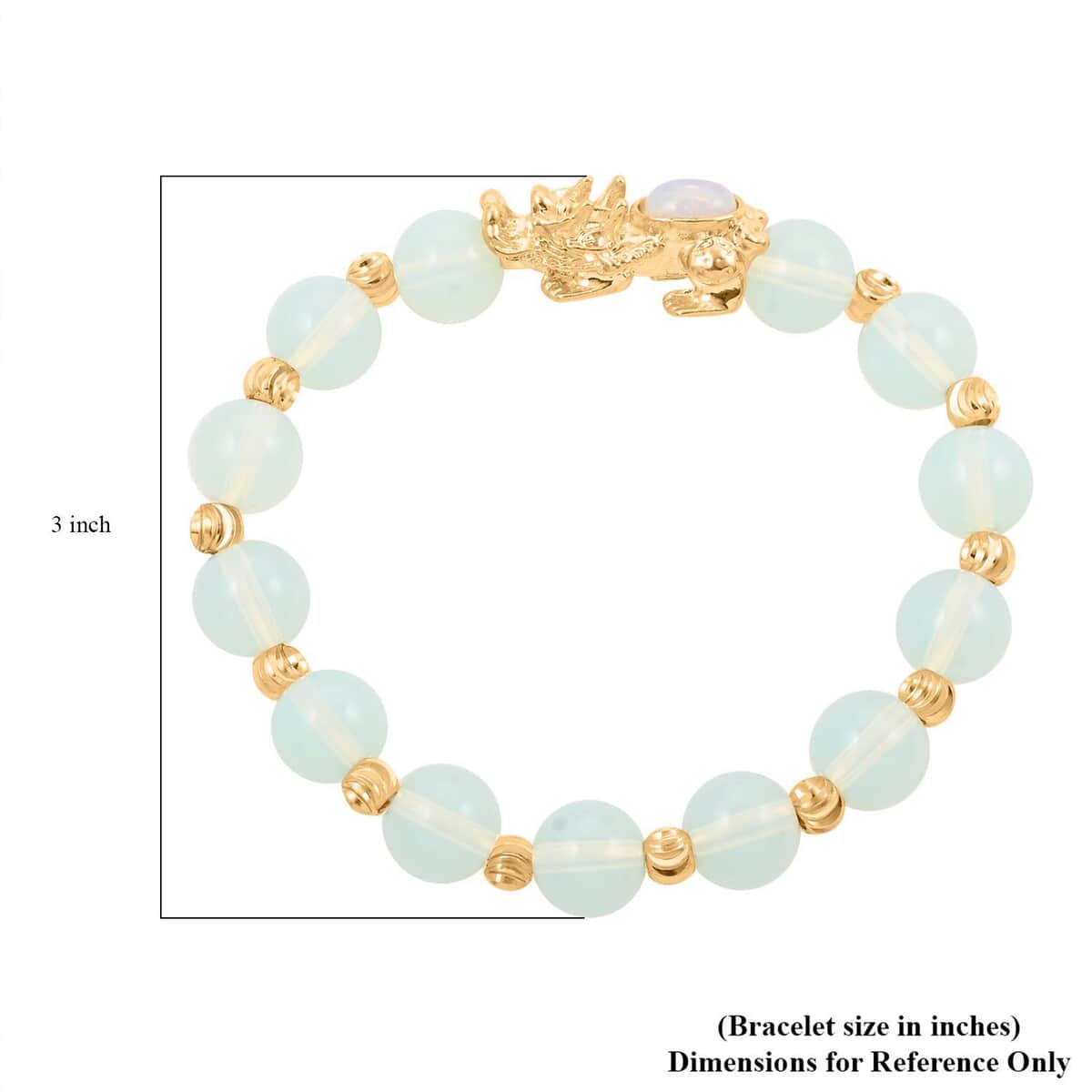 Pixiu Feng Shui Opalite 9-10mm 94.65 ctw Beaded Bracelet in Goldtone (6.50-7.00In) image number 3