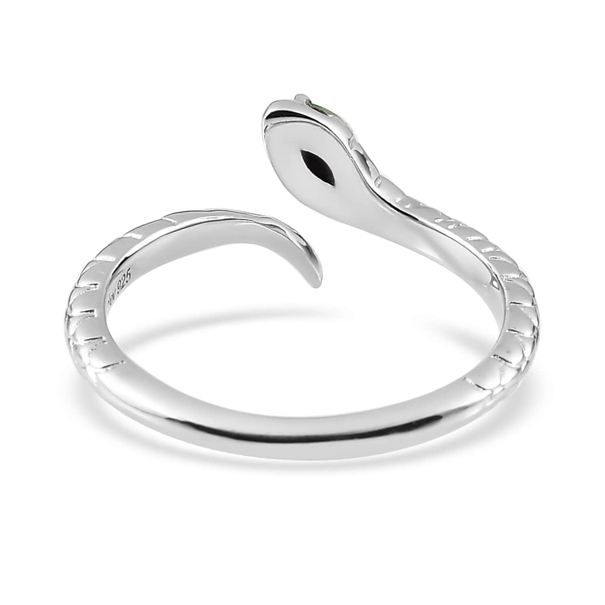 Niassa Ruby (FF) and Tsavorite Garnet Snake Ring in Platinum Over Sterling Silver 0.12 ctw image number 4