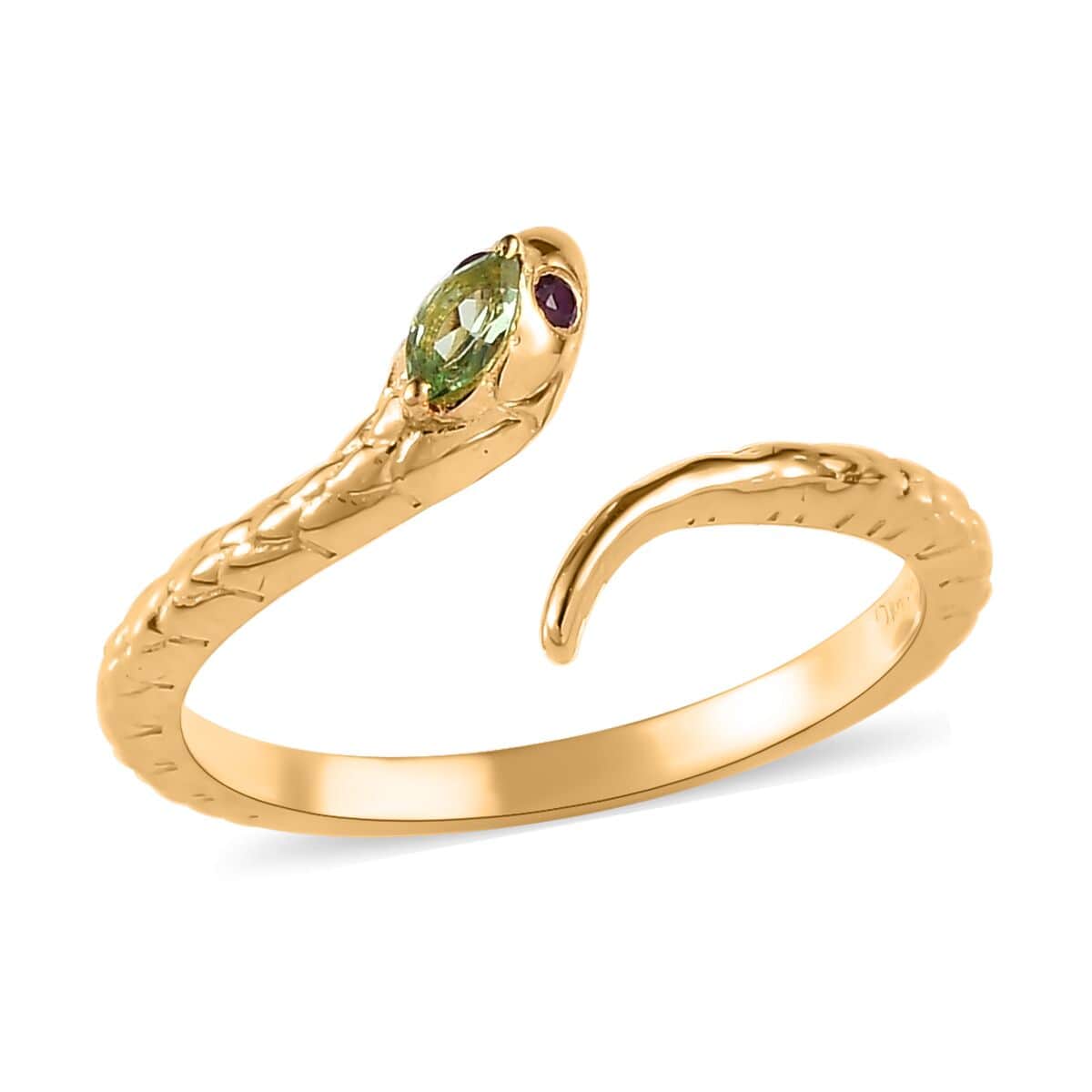 Tsavorite Garnet Snake Ring in Vermeil Yellow Gold Over Sterling Silver (Size 6.0) 0.12 ctw image number 0