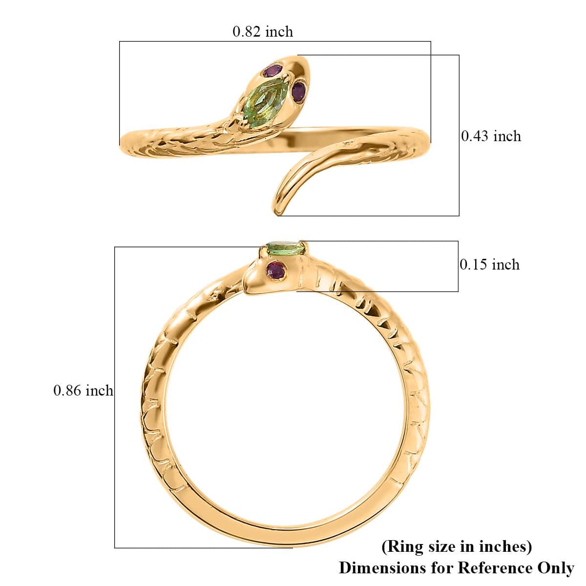 Tsavorite Garnet Snake Ring in Vermeil Yellow Gold Over Sterling Silver (Size 6.0) 0.12 ctw image number 5