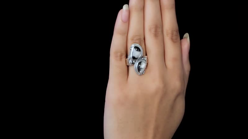 Artisan Crafted White Buffalo Bypass Ring in Sterling Silver 5.25 ctw