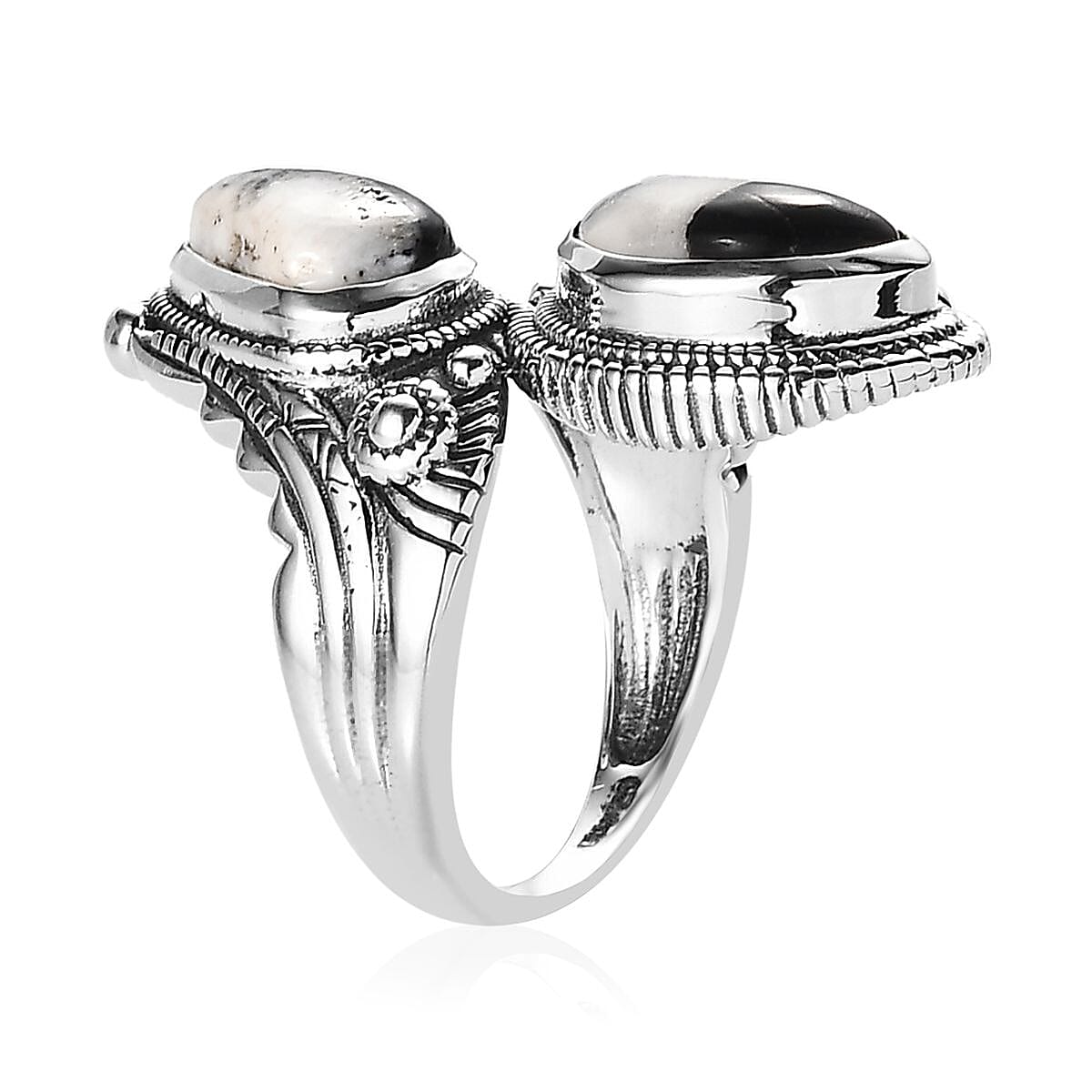 Artisan Crafted White Buffalo Bypass Ring in Sterling Silver (Size 8.0) 5.25 ctw image number 3