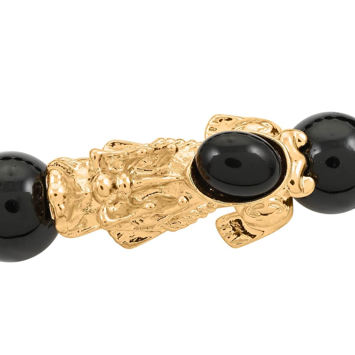 Pixiu Feng Shui Black Obsidian 9-10mm Beaded Bracelet in Goldtone (6.50-7.00In) 83.10 ctw image number 2