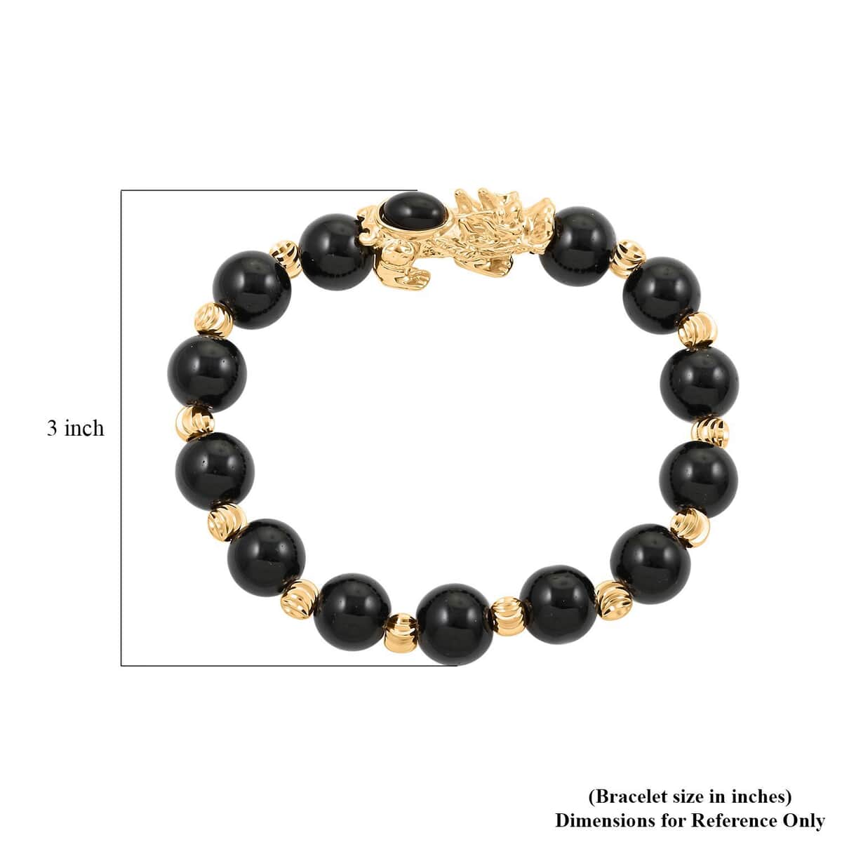 Pixiu Feng Shui Black Obsidian 9-10mm 83.10 ctw Beaded Bracelet in Goldtone (6.50-7.00In) image number 3