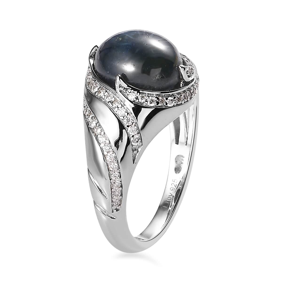 Blue Star Sapphire (DF) and Moissanite Ring in Platinum Over Sterling Silver 6.65 ctw image number 3