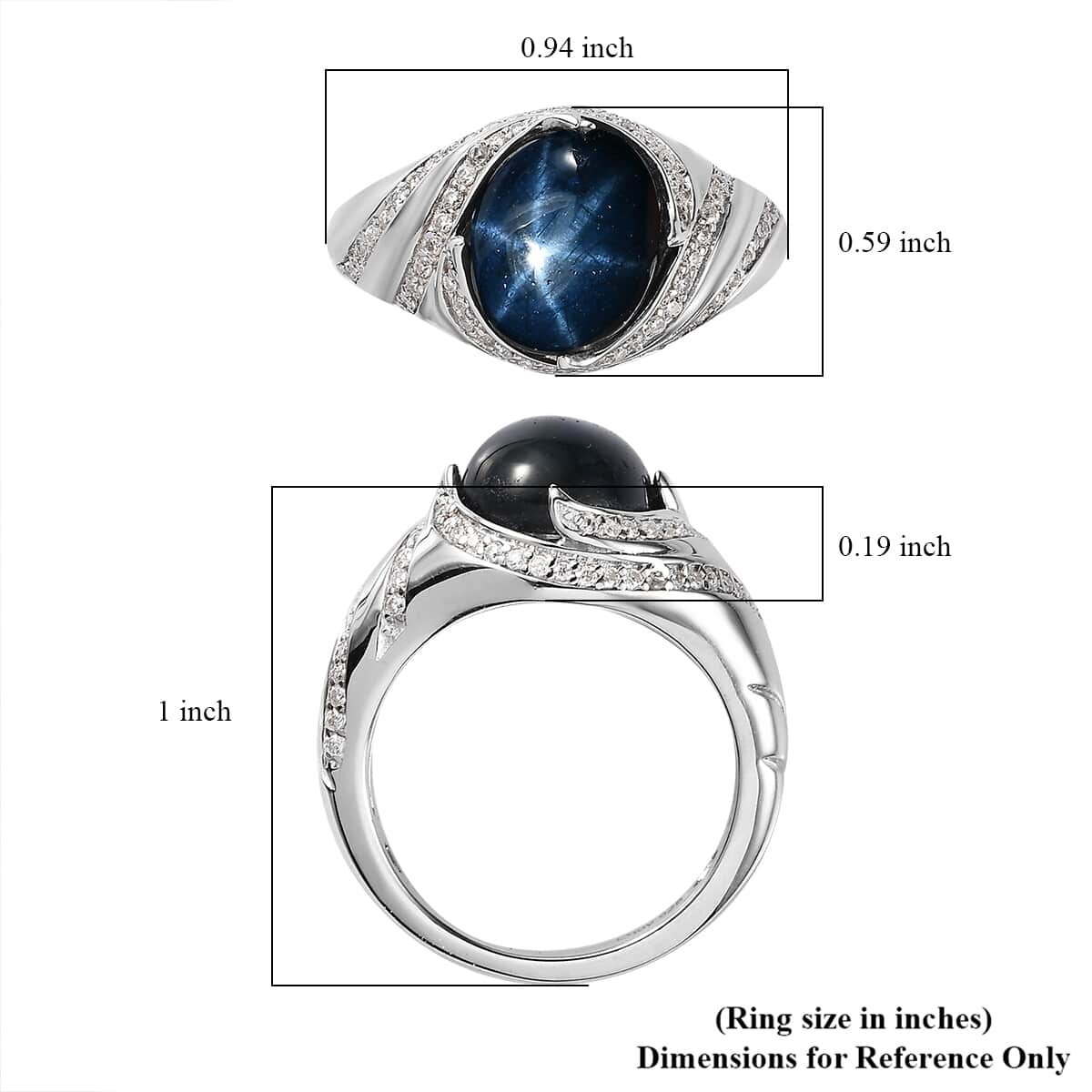 Blue Star Sapphire (DF) and Moissanite Ring in Platinum Over Sterling Silver 6.65 ctw image number 5