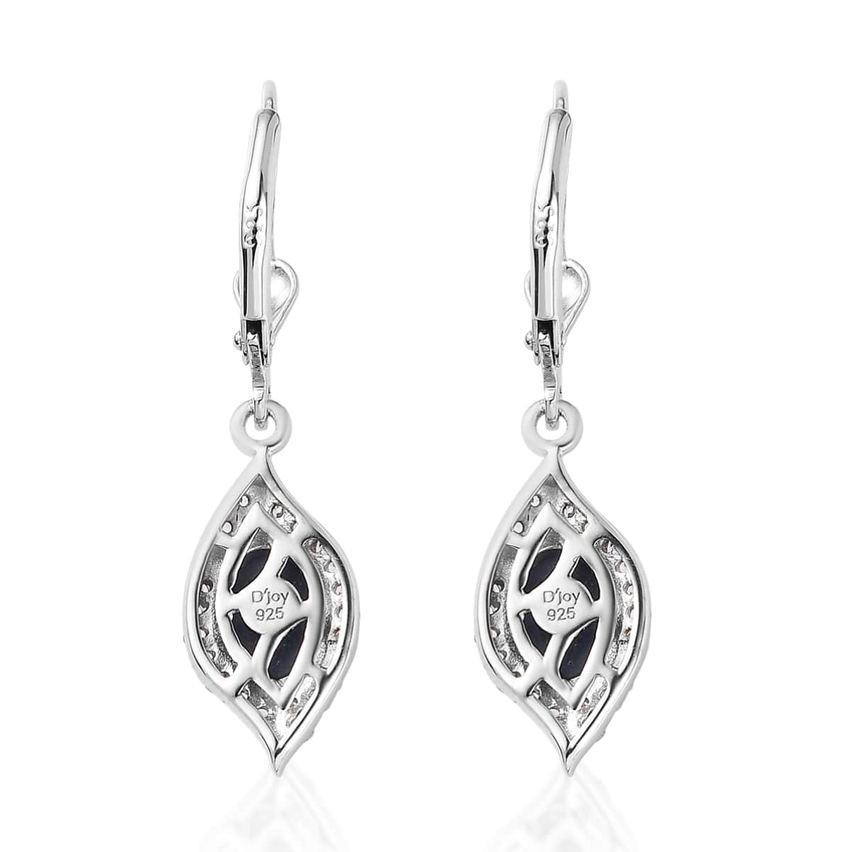 Blue Star Sapphire (DF) and White Zircon Dangling Earrings in Platinum Over Sterling Silver 4.65 ctw image number 4