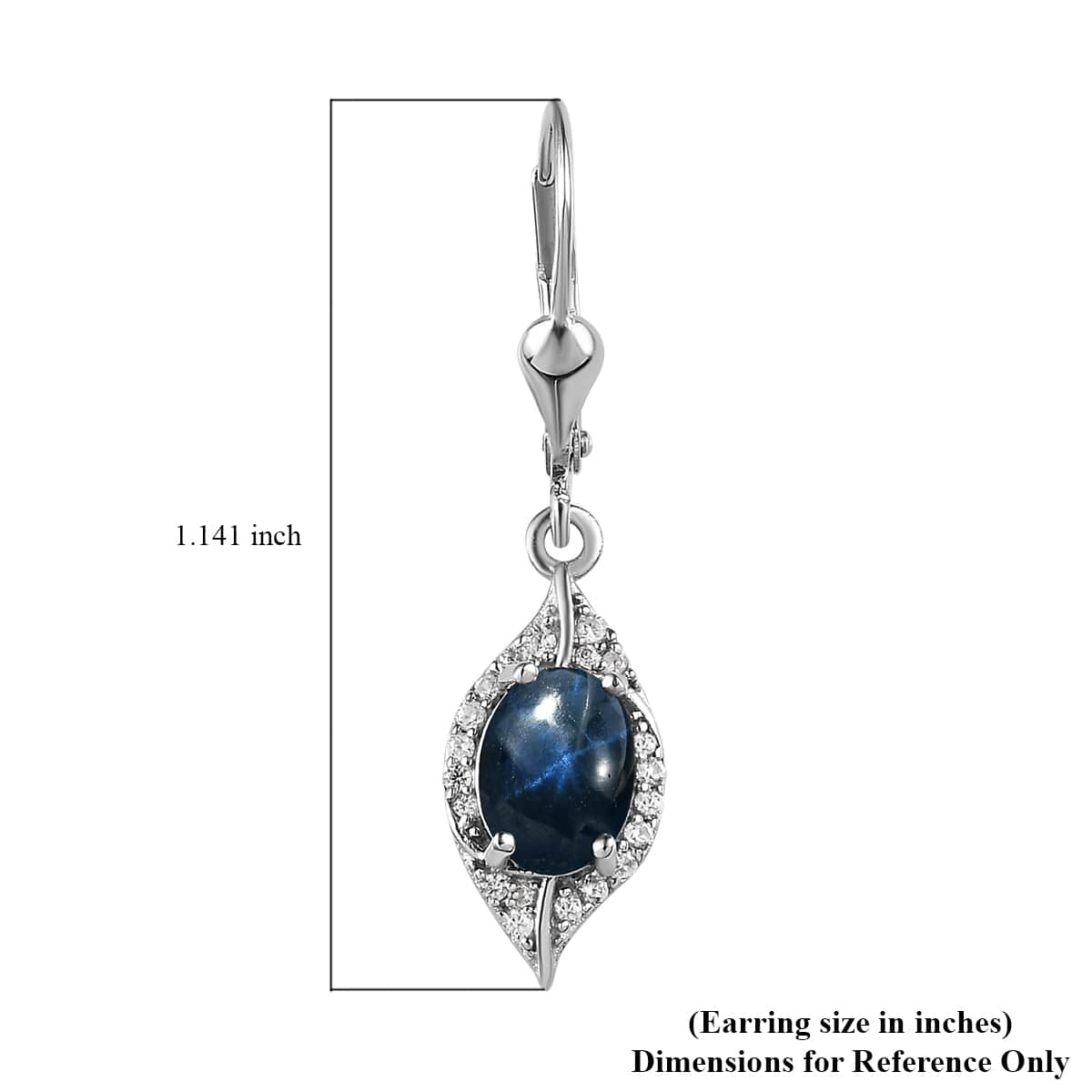 Blue Star Sapphire (DF) and White Zircon Dangling Earrings in Platinum Over Sterling Silver 4.65 ctw image number 5