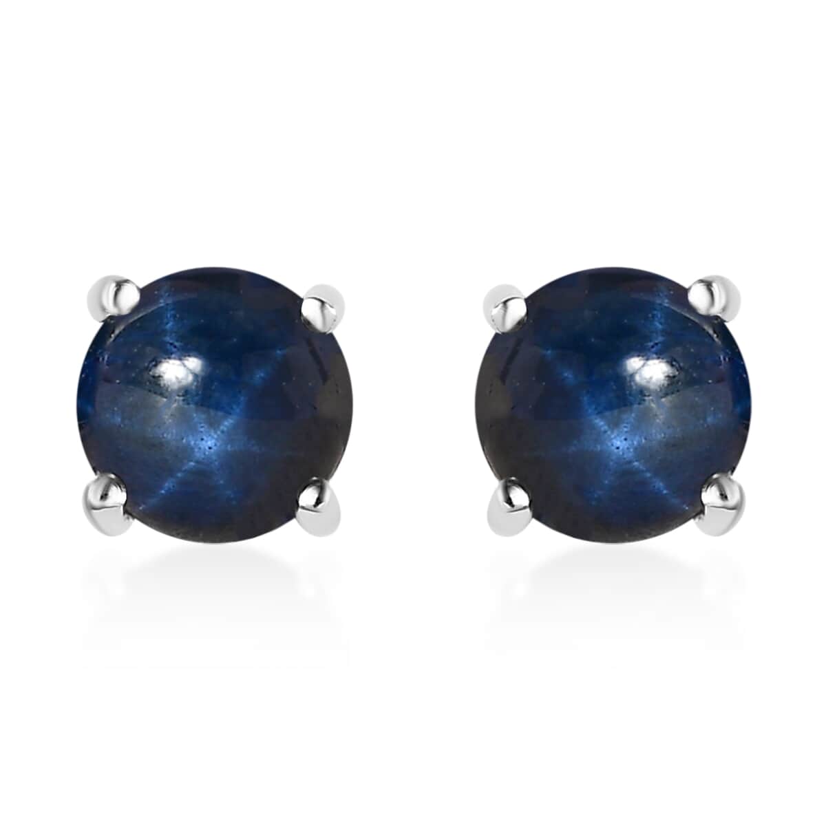 Blue Star Sapphire (DF) Solitaire Stud Earrings in Platinum Over Sterling Silver 4.50 ctw image number 0