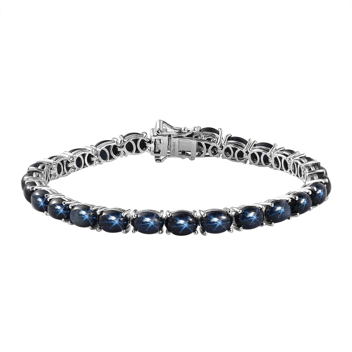 Blue Star Sapphire (DF) Tennis Bracelet in Platinum Over Sterling Silver (7.25 In) 32.40 ctw image number 0