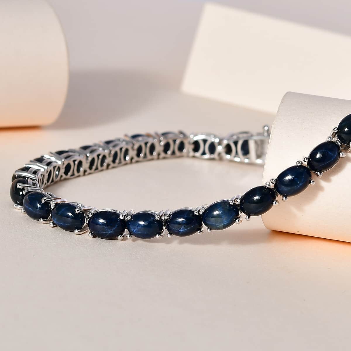 Blue Star Sapphire (DF) Tennis Bracelet in Platinum Over Sterling Silver (7.25 In) 32.40 ctw image number 1