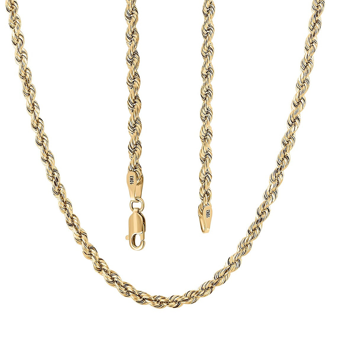 10K Yellow Gold 3.5mm Rope Chain Necklace 24 Inches 7.30 Grams image number 3