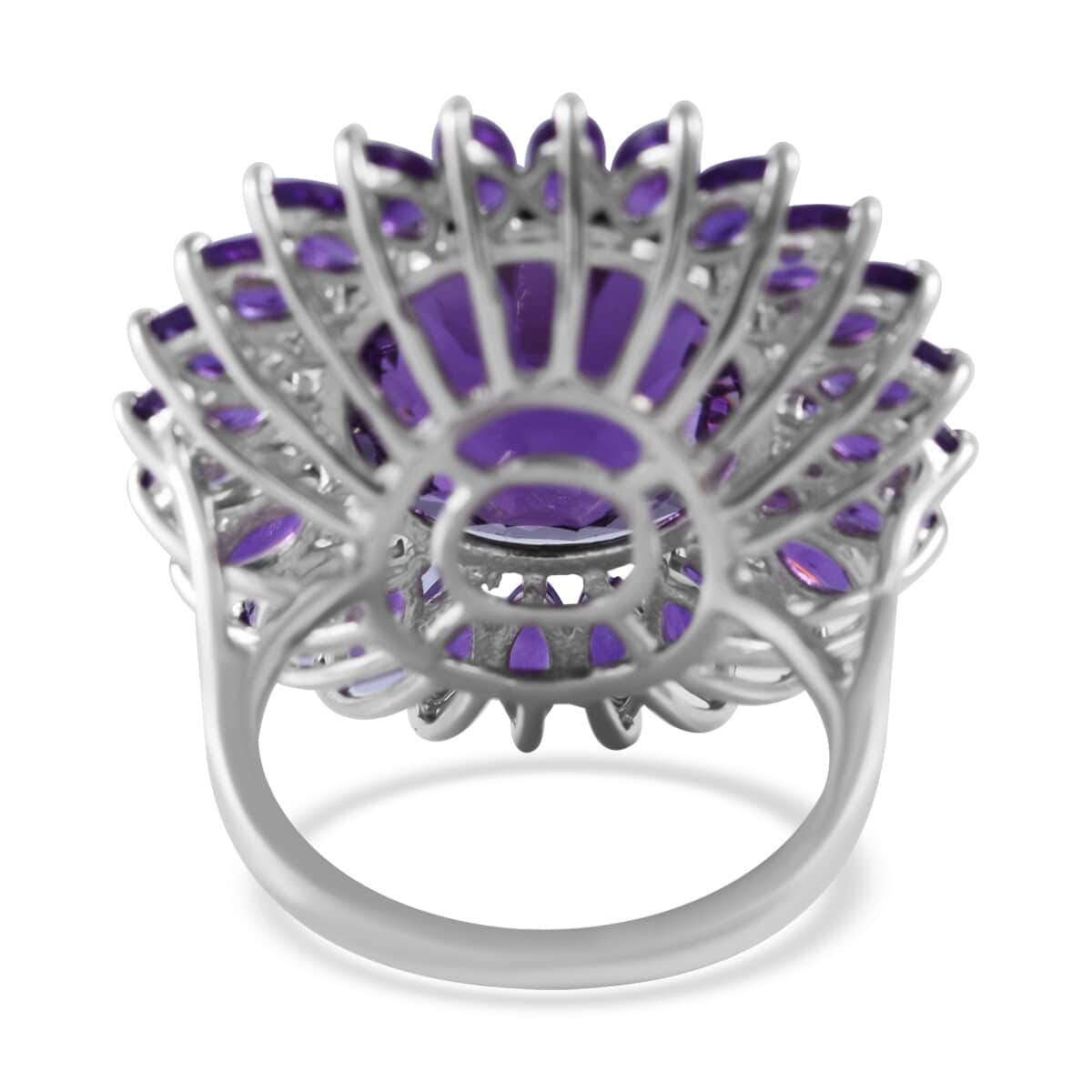 120 Facets African Amethyst 13.50 ctw Sunflower Ring in Platinum Over Sterling Silver (Size 11.0) image number 3