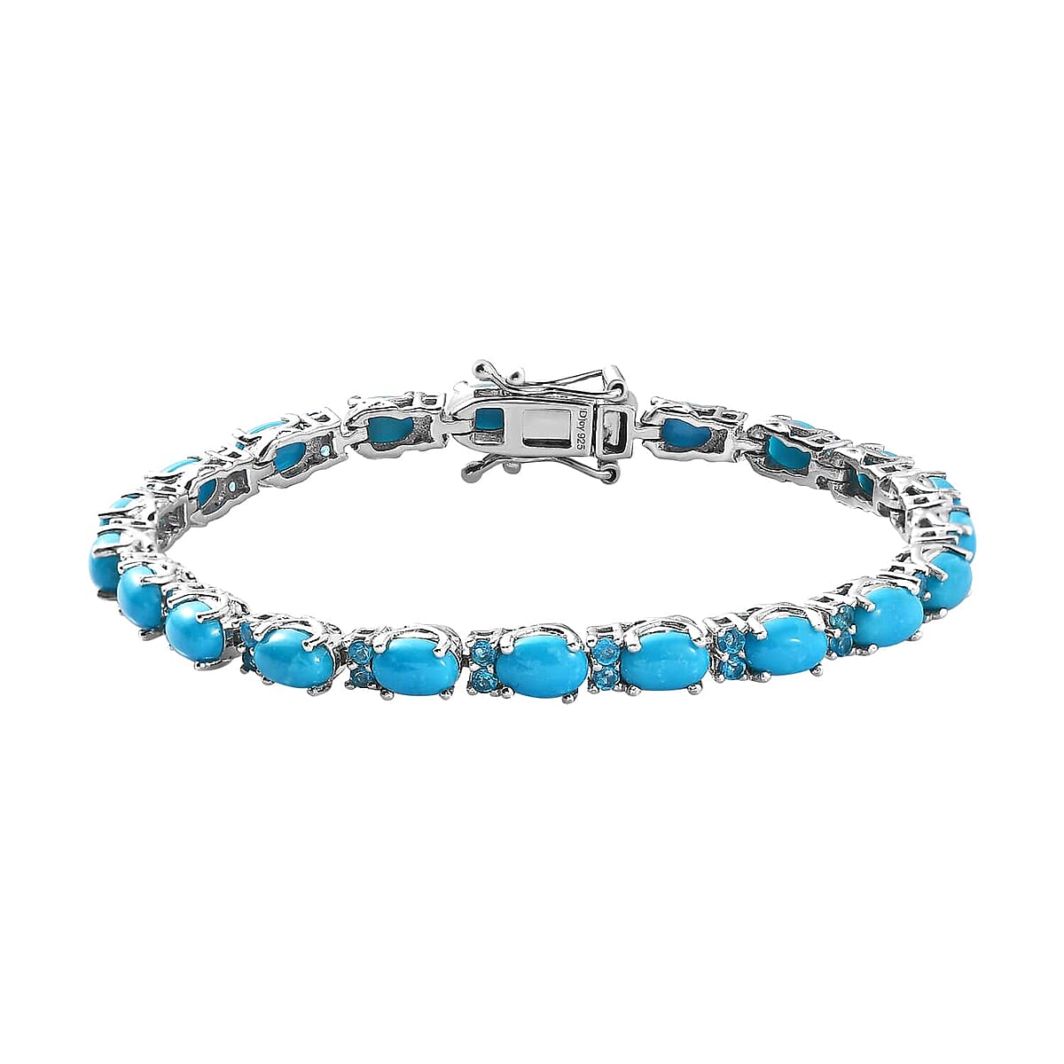 Premium Sleeping Beauty Turquoise and Malgache Neon Apatite Bracelet in Platinum Over Sterling Silver (6.50 In) 9.80 ctw image number 0