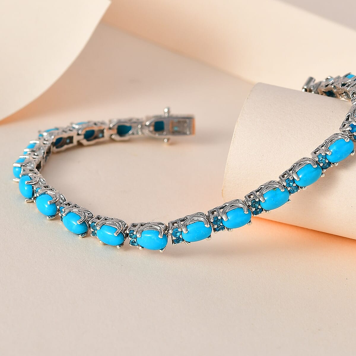 Premium Sleeping Beauty Turquoise and Malgache Neon Apatite Bracelet in Platinum Over Sterling Silver (6.50 In) 9.80 ctw image number 1