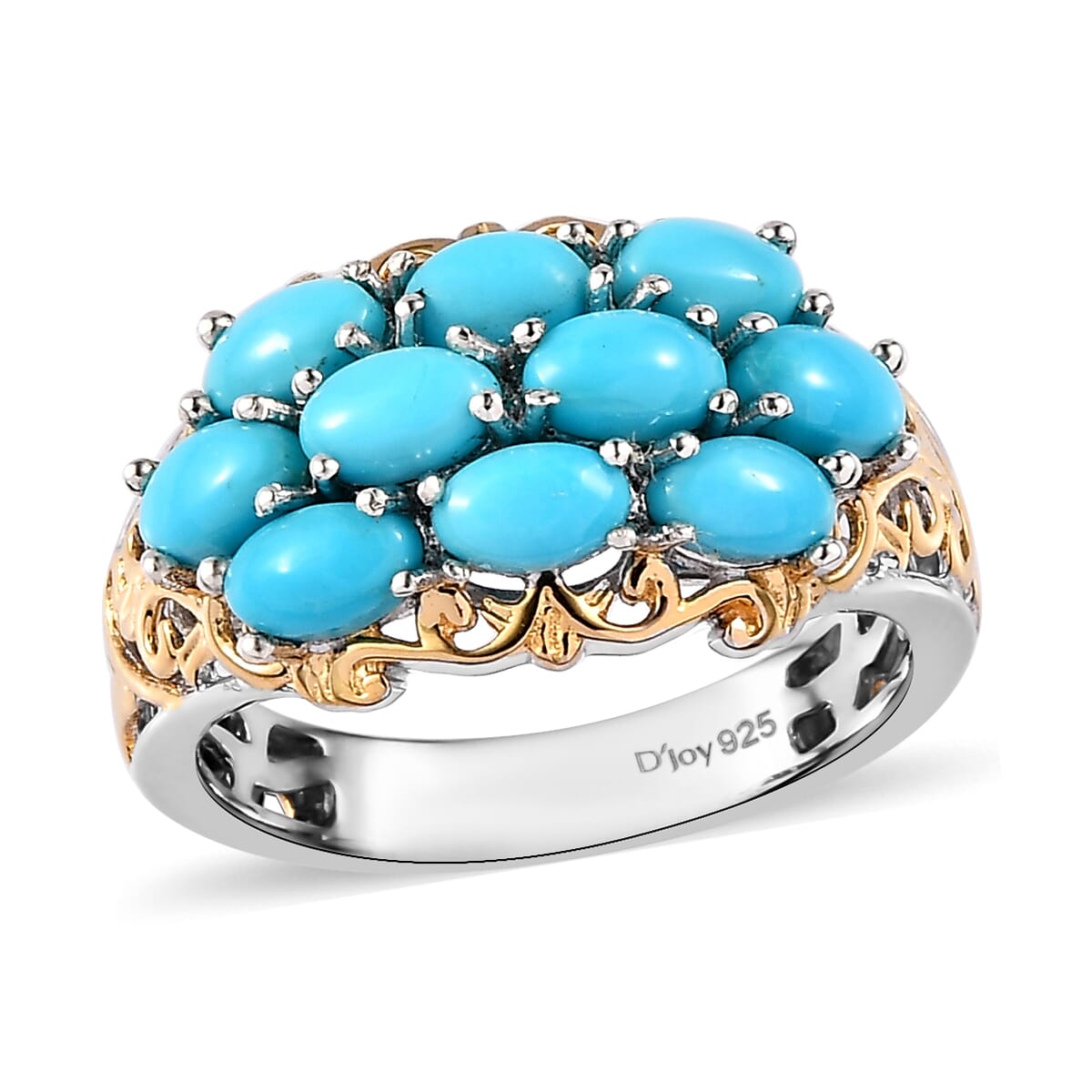 Premium Sleeping Beauty Turquoise Ring in Vermeil Yellow Gold and Platinum Over Sterling Silver 2.40 ctw image number 0