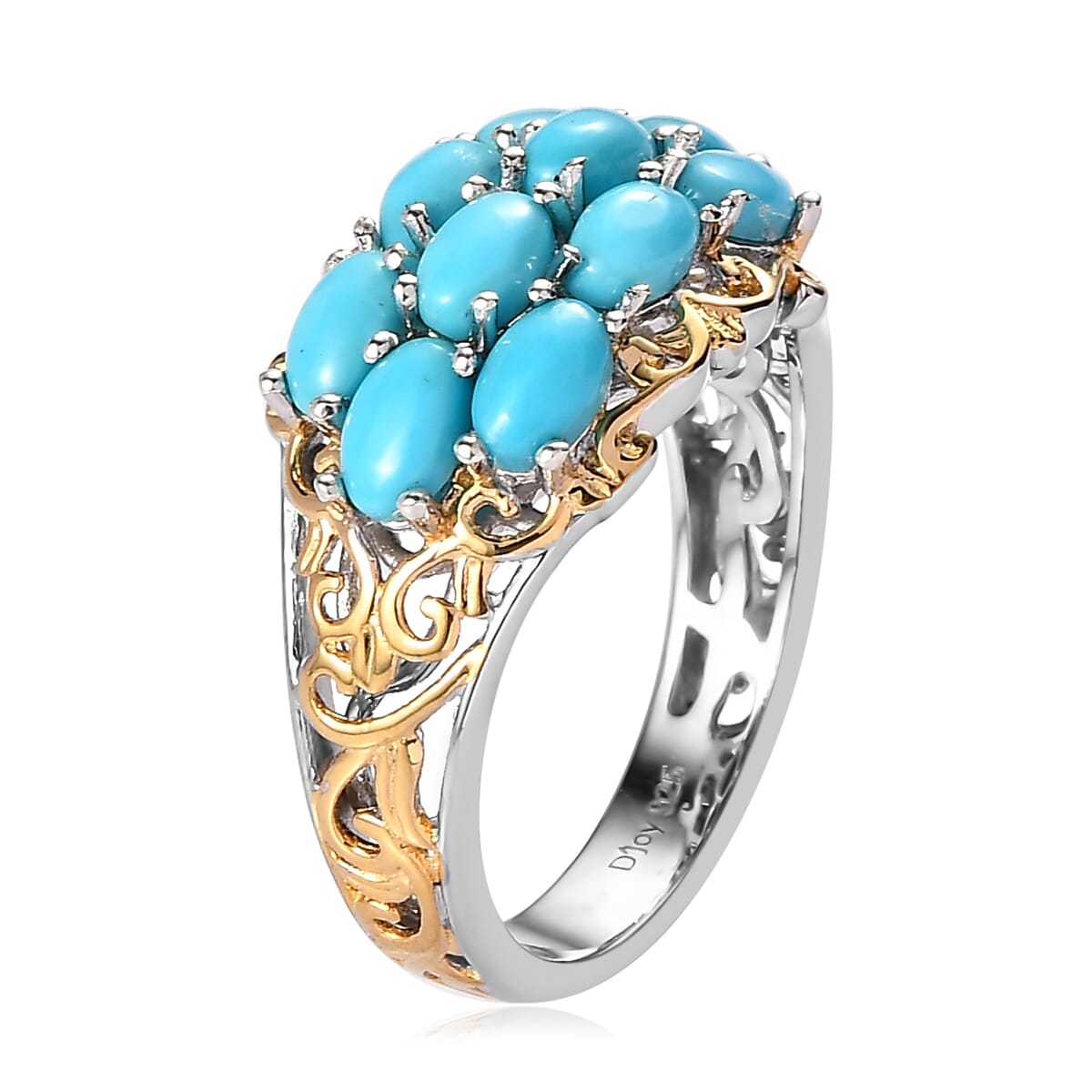 Premium Sleeping Beauty Turquoise Ring in Vermeil Yellow Gold and Platinum Over Sterling Silver 2.40 ctw image number 3