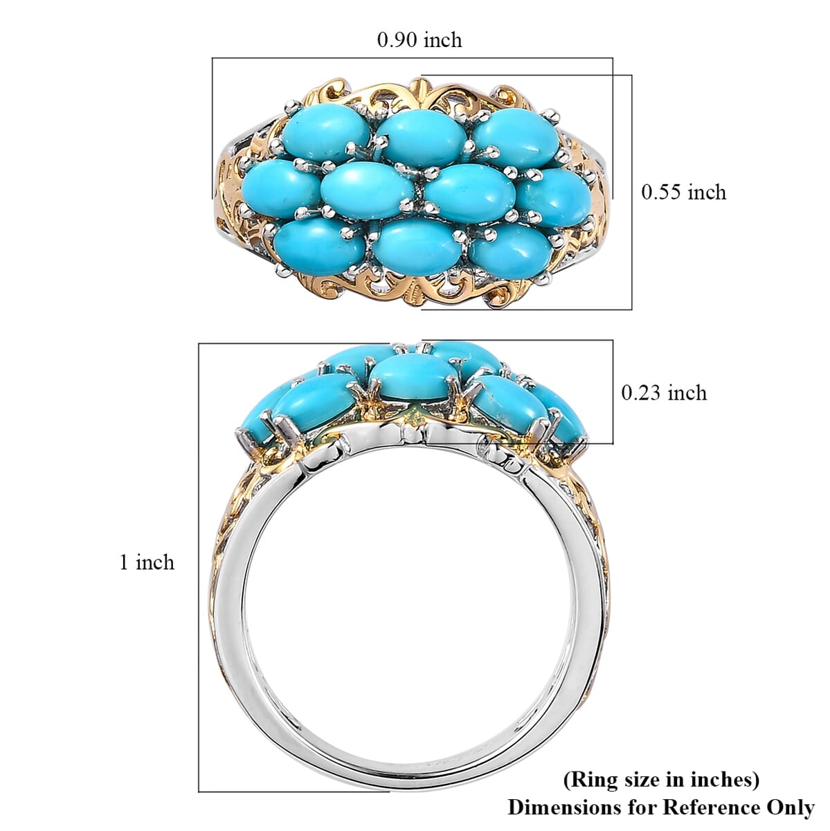 Premium Sleeping Beauty Turquoise Ring in Vermeil Yellow Gold and Platinum Over Sterling Silver 2.40 ctw image number 5