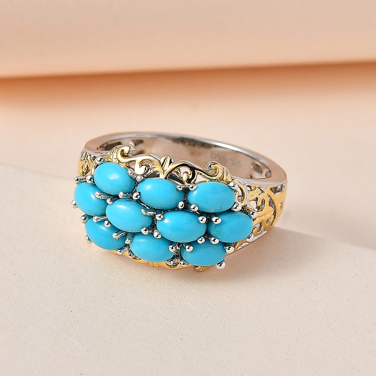 Premium Sleeping Beauty Turquoise Ring in Vermeil Yellow Gold and Platinum Over Sterling Silver (Size 5.0) 2.40 ctw image number 1