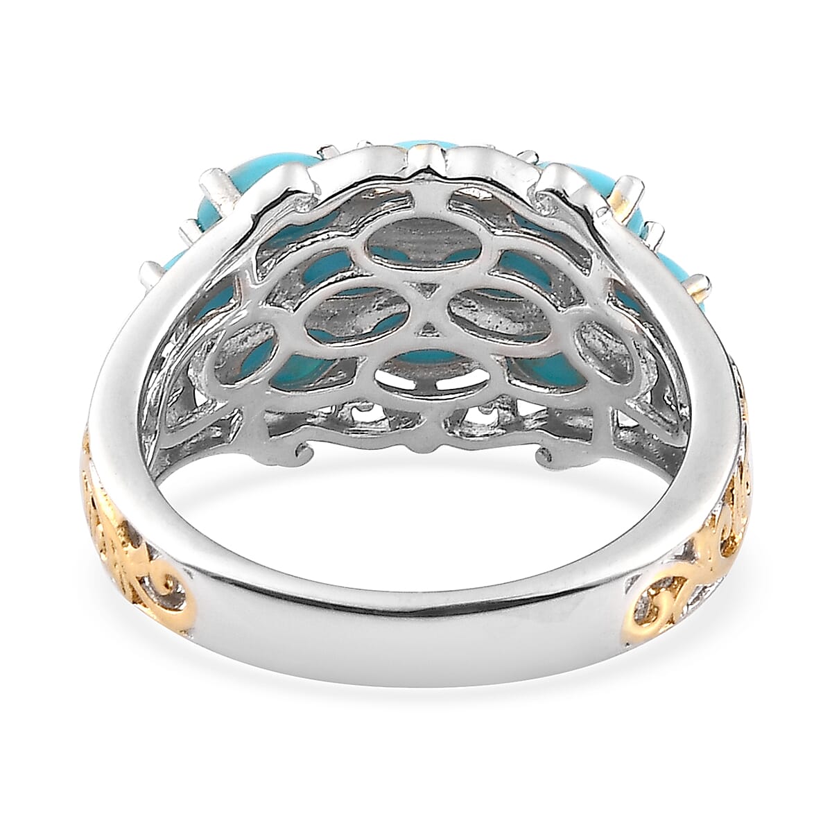 Premium Sleeping Beauty Turquoise Ring in Vermeil Yellow Gold and Platinum Over Sterling Silver (Size 5.0) 2.40 ctw image number 4