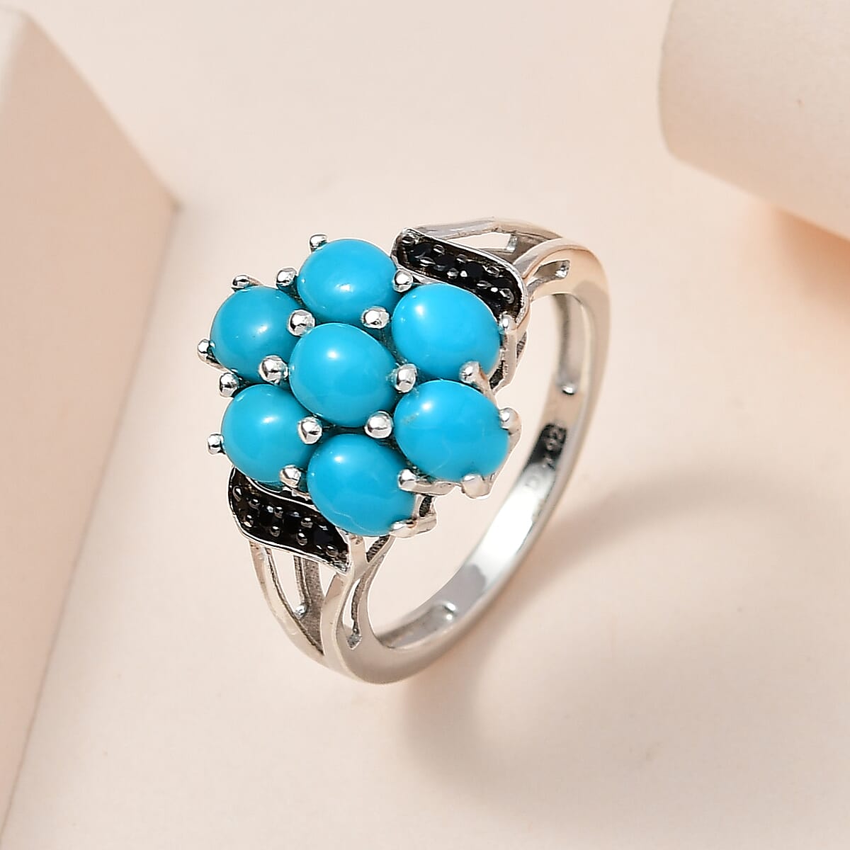 Premium Sleeping Beauty Turquoise and Thai Black Spinel Ring in Platinum Over Sterling Silver 2.65 ctw (Del. in 3-5 Days) image number 1
