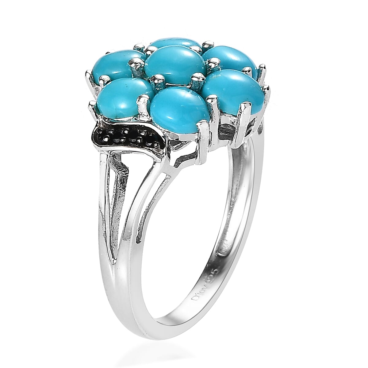 Premium Sleeping Beauty Turquoise and Thai Black Spinel Ring in Platinum Over Sterling Silver 2.65 ctw (Del. in 3-5 Days) image number 3