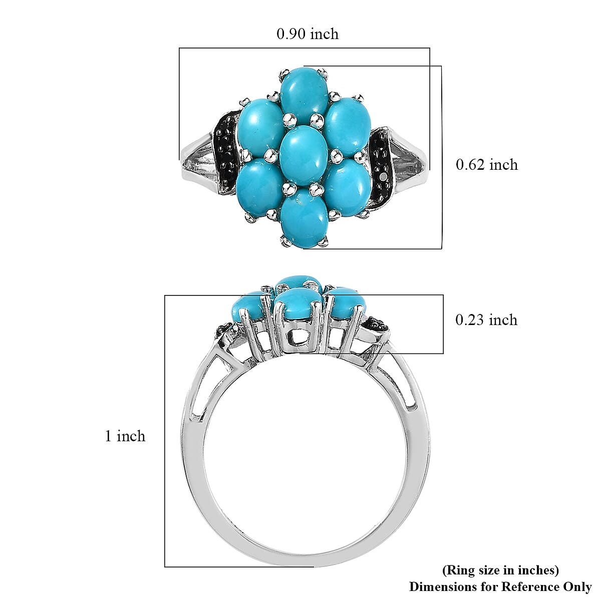 Premium Sleeping Beauty Turquoise and Thai Black Spinel Ring in Platinum Over Sterling Silver 2.65 ctw (Del. in 3-5 Days) image number 5