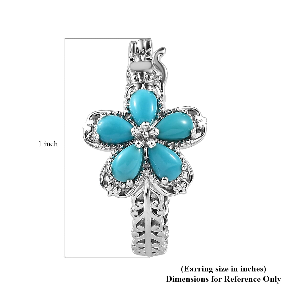 Premium Sleeping Beauty Turquoise Flower Hoop Earrings in Platinum Over Sterling Silver 2.00 ctw image number 4