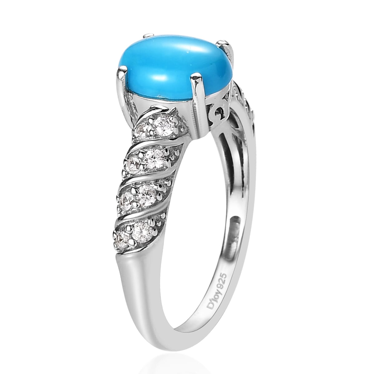 Premium Sleeping Beauty Turquoise and White Zircon Ring in Platinum Over Sterling Silver 1.35 ctw image number 3