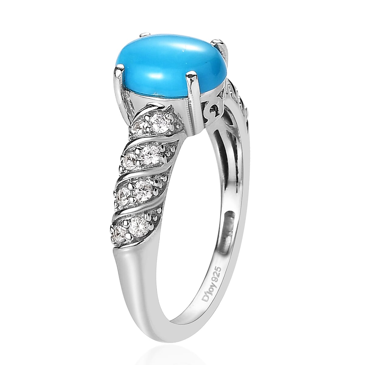 Premium Sleeping Beauty Turquoise and White Zircon Ring in Platinum Over Sterling Silver (Size 9.0) 1.35 ctw image number 3