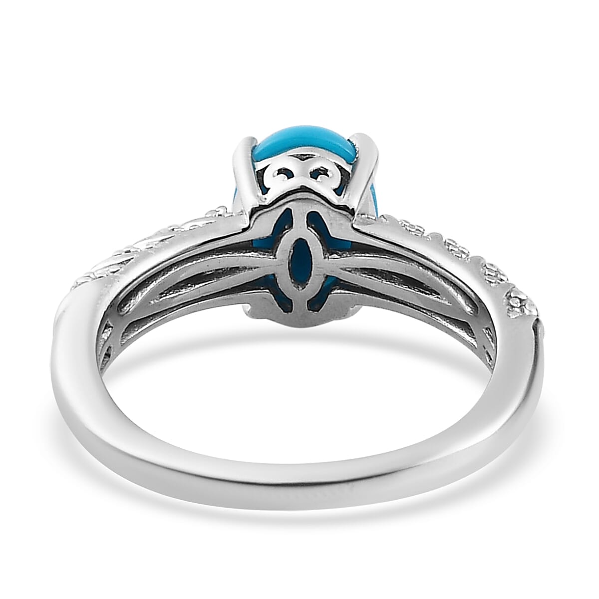 Premium Sleeping Beauty Turquoise and White Zircon Ring in Platinum Over Sterling Silver (Size 9.0) 1.35 ctw image number 4