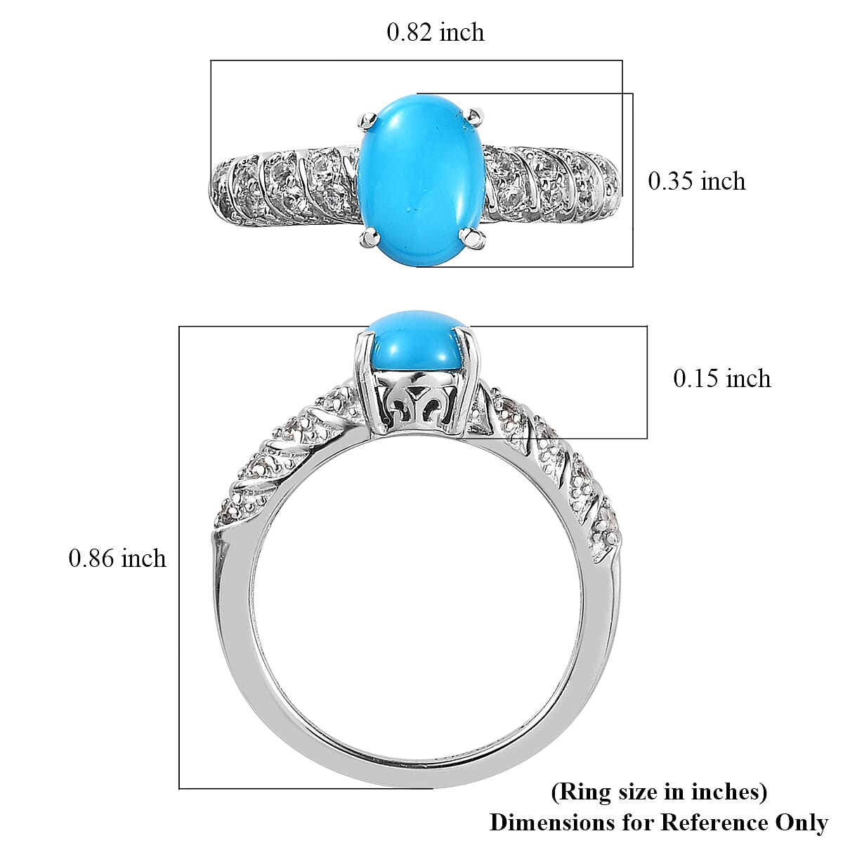 Premium Sleeping Beauty Turquoise and White Zircon Ring in Platinum Over Sterling Silver (Size 9.0) 1.35 ctw image number 5