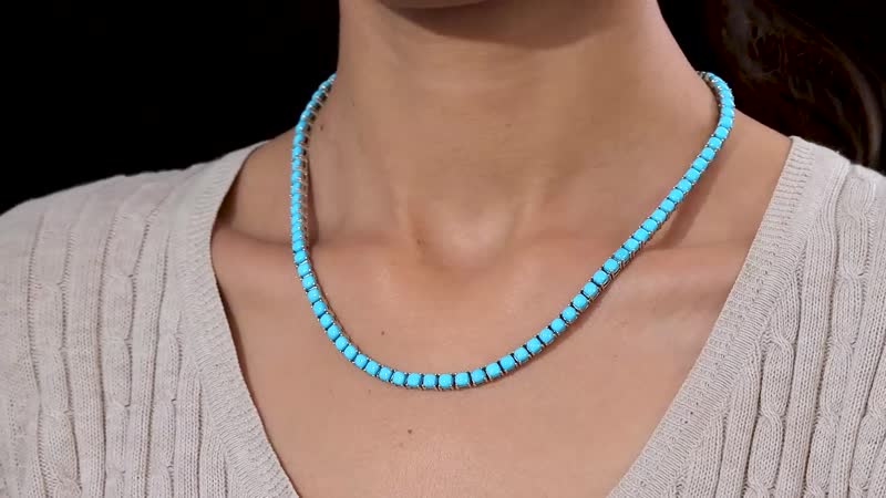 Premium Sleeping Beauty Turquoise Tennis Necklace 18 Inches in Platinum Over Sterling Silver 31.60 ctw