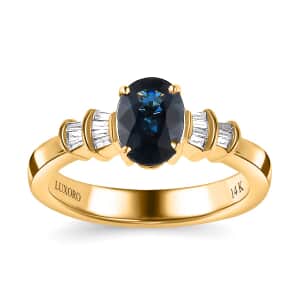 Luxoro 14K Yellow Gold AAA Australian Sapphire and G-H I2 Diamond Ring (Size 6.0) 1.60 ctw