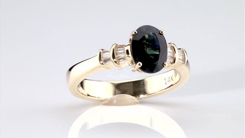 Certified Luxoro 14K Yellow Gold AAA Australian Sapphire and G-H I2 Diamond Ring 1.60 ctw