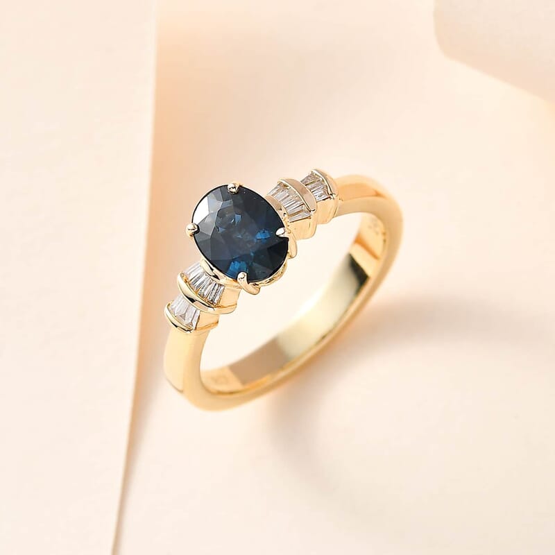 Luxoro 14K Yellow Gold AAA Australian Sapphire and G-H I2 Diamond Ring (Size 6.0) 1.60 ctw