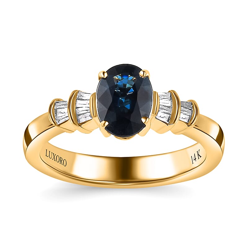 Luxoro 14K Yellow Gold AAA Australian Sapphire and G-H I2 Diamond Ring (Size 7.0) 4.10 Grams 1.60 ctw
