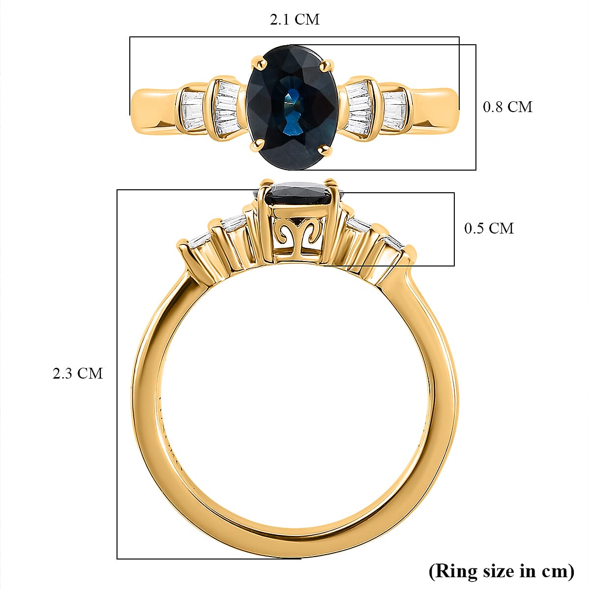  Luxoro 14K Yellow Gold AAA Australian Sapphire and G-H I2 Diamond Ring (Size 7.0) 4.10 Grams 1.60 ctw image number 5