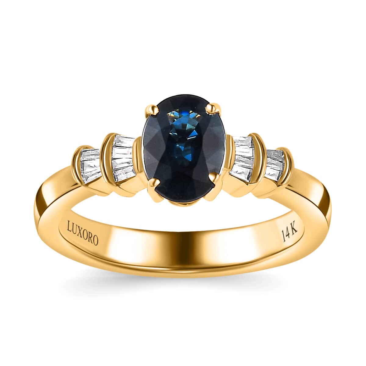  Luxoro 14K Yellow Gold AAA Australian Sapphire and G-H I2 Diamond Ring (Size 8.0) 4.10 Grams 1.60 ctw image number 0