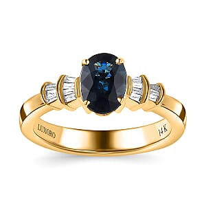  Luxoro 14K Yellow Gold AAA Australian Sapphire and G-H I2 Diamond Ring (Size 8.0) 4.10 Grams 1.60 ctw