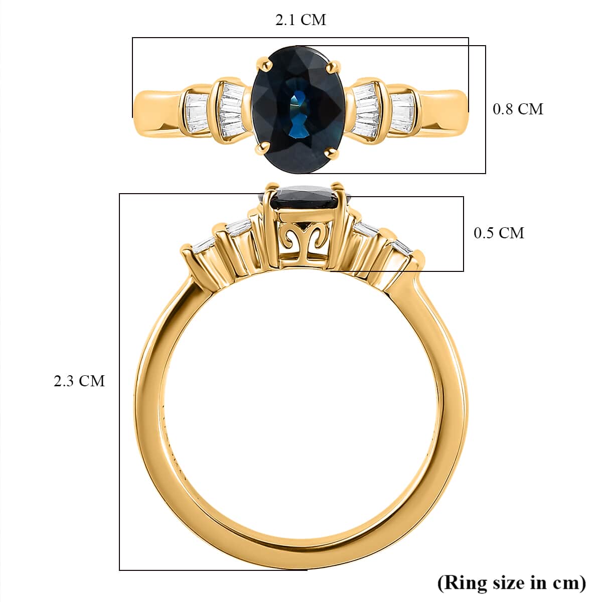  Luxoro 14K Yellow Gold AAA Australian Sapphire and G-H I2 Diamond Ring (Size 8.0) 4.10 Grams 1.60 ctw image number 5