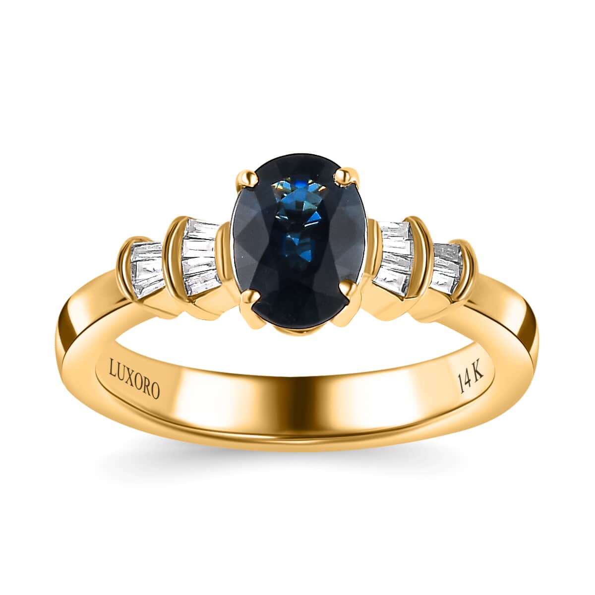 Luxoro 14K Yellow Gold AAA Australian Sapphire and G-H I2 Diamond Ring (Size 9.0) 4.10 Grams 1.60 ctw image number 0