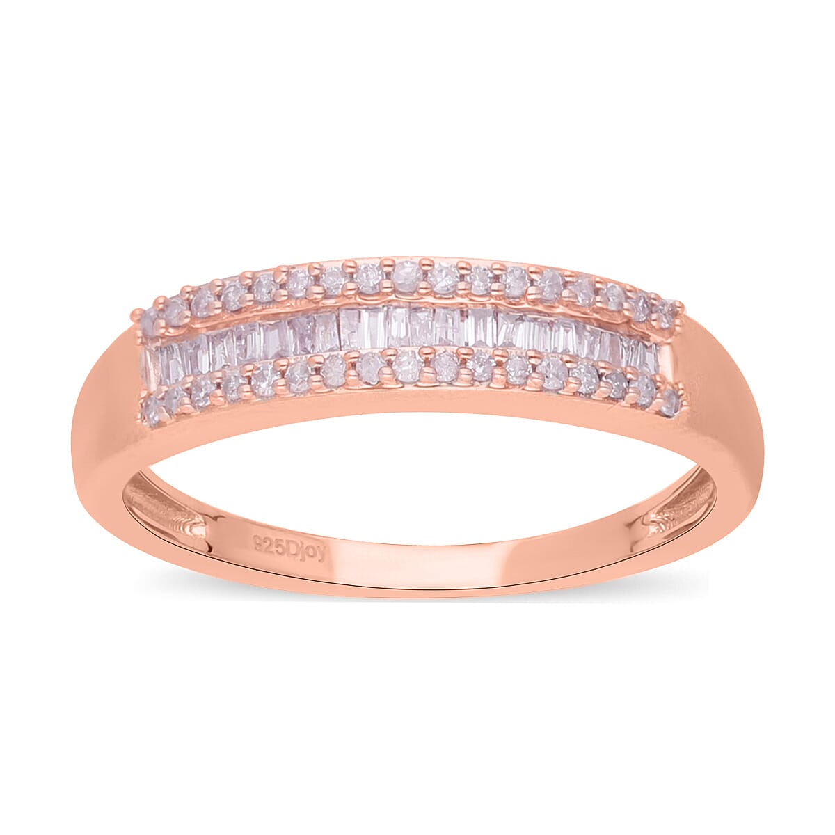 Natural Pink Diamond (I3) Band Ring in Vermeil Rose Gold Over Sterling Silver (Size 10.0) 0.25 ctw