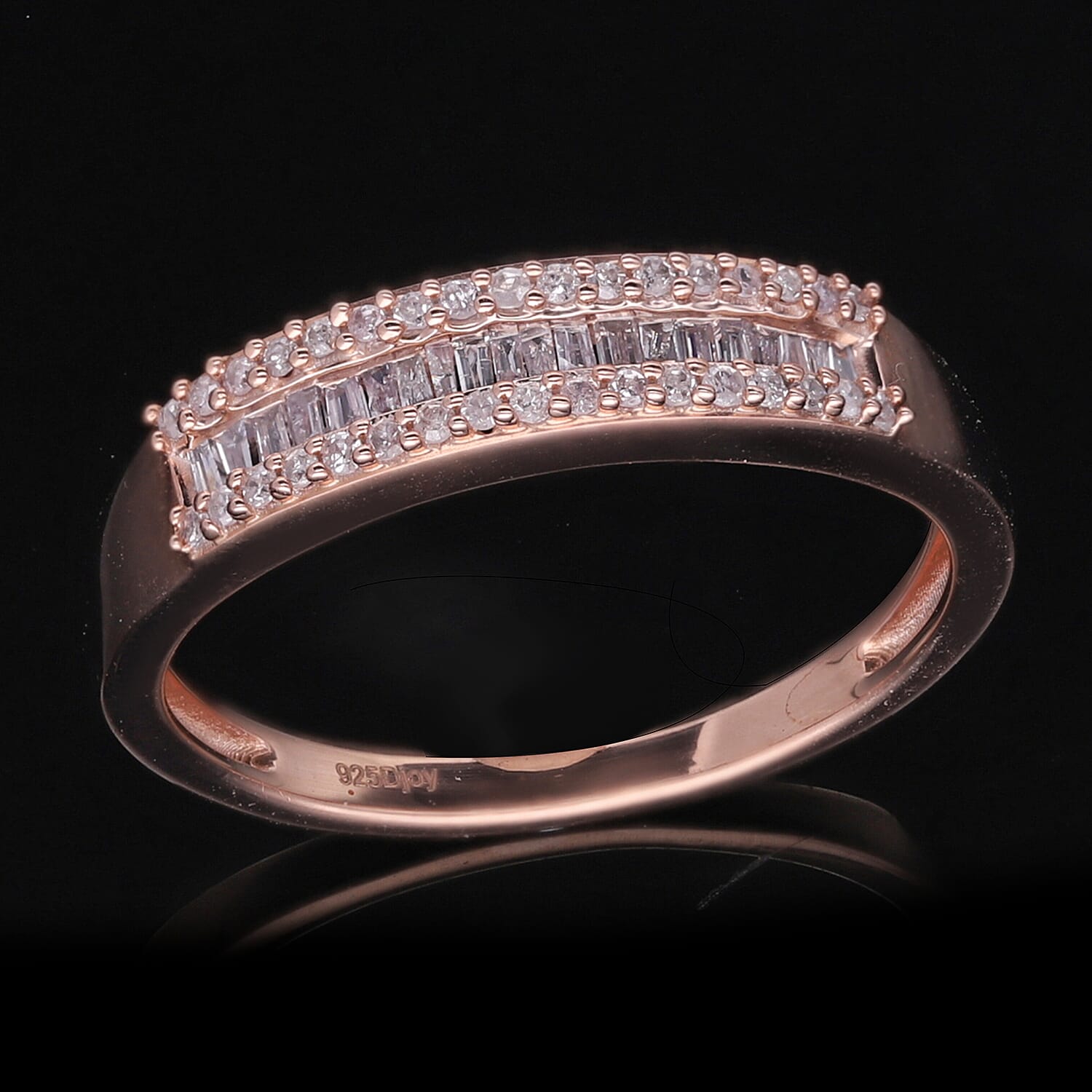 Natural Pink Diamond (I3) Band Ring in Vermeil Rose Gold Over Sterling Silver (Size 10.0) 0.25 ctw