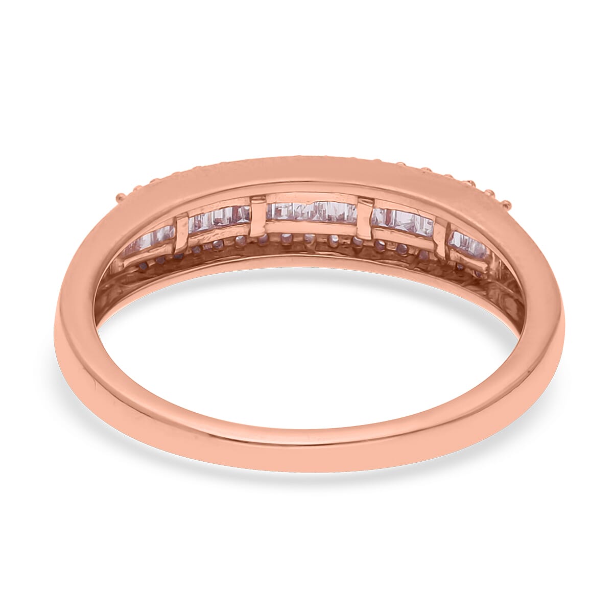 Natural Pink Diamond (I3) Band Ring in Vermeil Rose Gold Over Sterling Silver (Size 10.0) 0.25 ctw