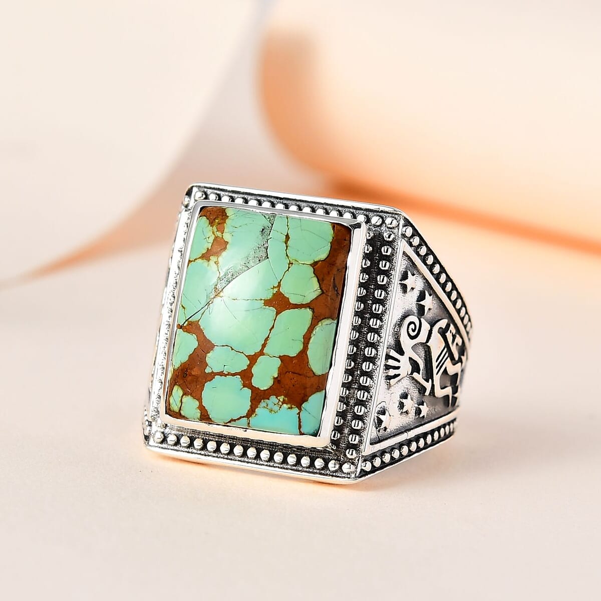 Artisan Crafted Royston Turquoise Men's Ring in Sterling Silver 11.40 ctw image number 1