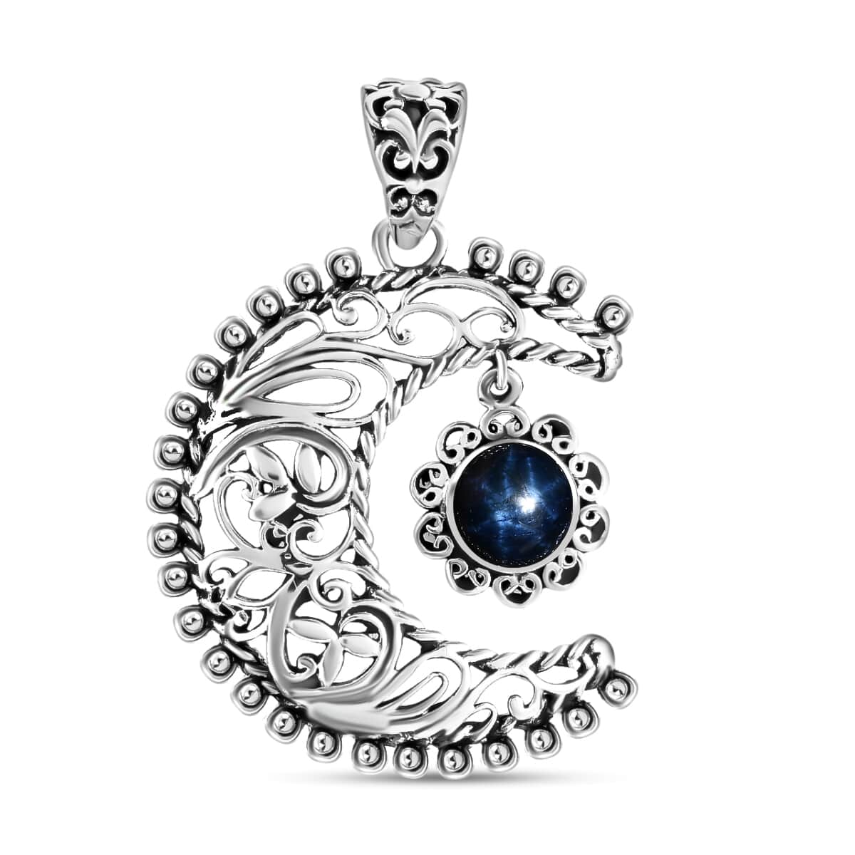 Artisan Crafted Blue Star Sapphire (DF) Moon and Star Pendant in Sterling Silver 2.30 ctw image number 0